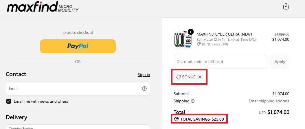 Maxfind $25 off coupon code